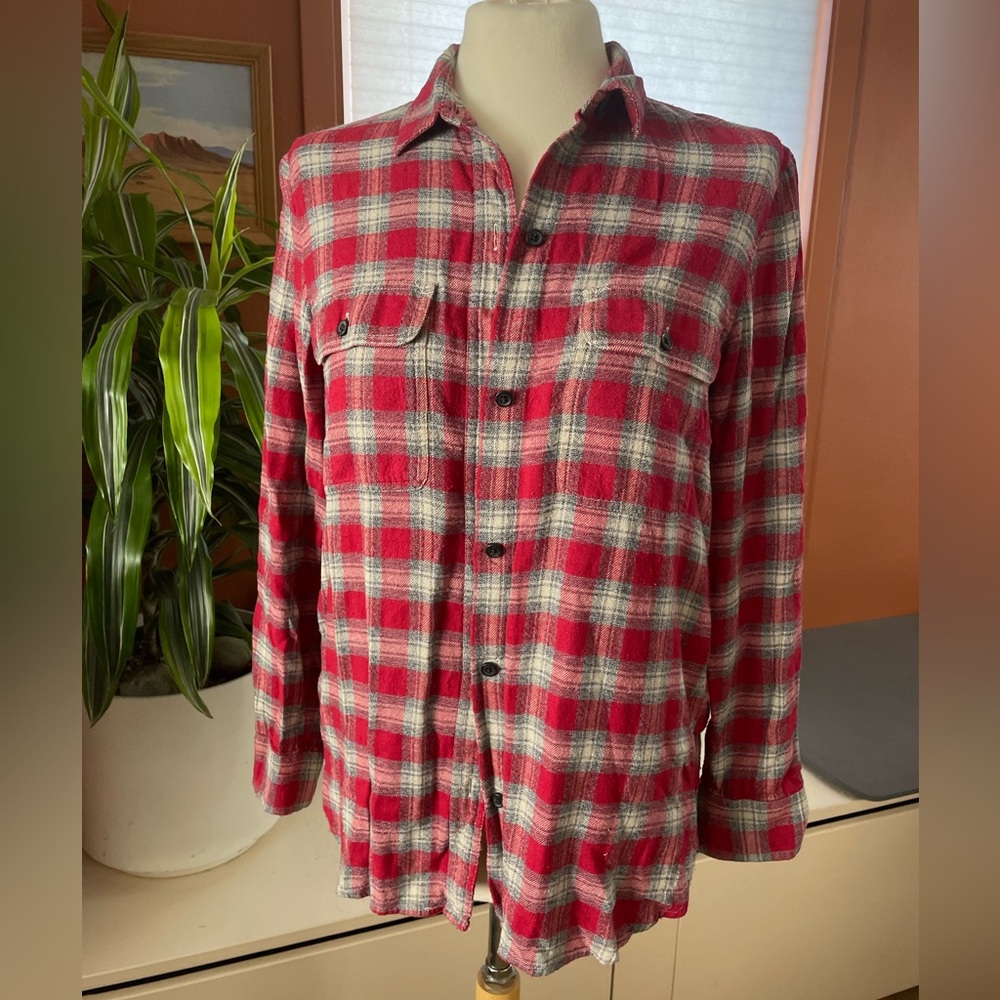 Madewell Red and Gray Plaid Flannel Button-Up Shirt